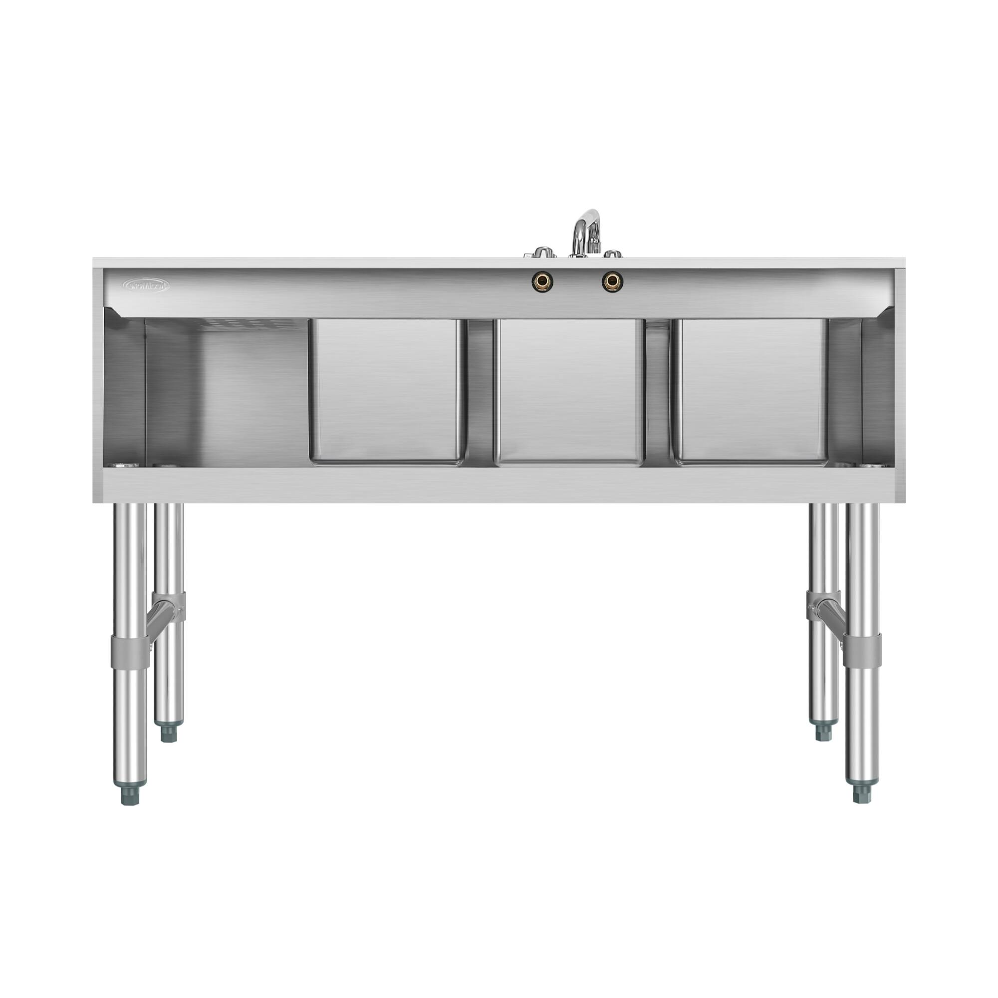 Alt View 10. Koolmore - 48 in. Three-Compartment  Under-Bar Sink with 3 in. Backsplash, Right Drainboard and Low Lead Faucet, NSF - Stainless Steel.