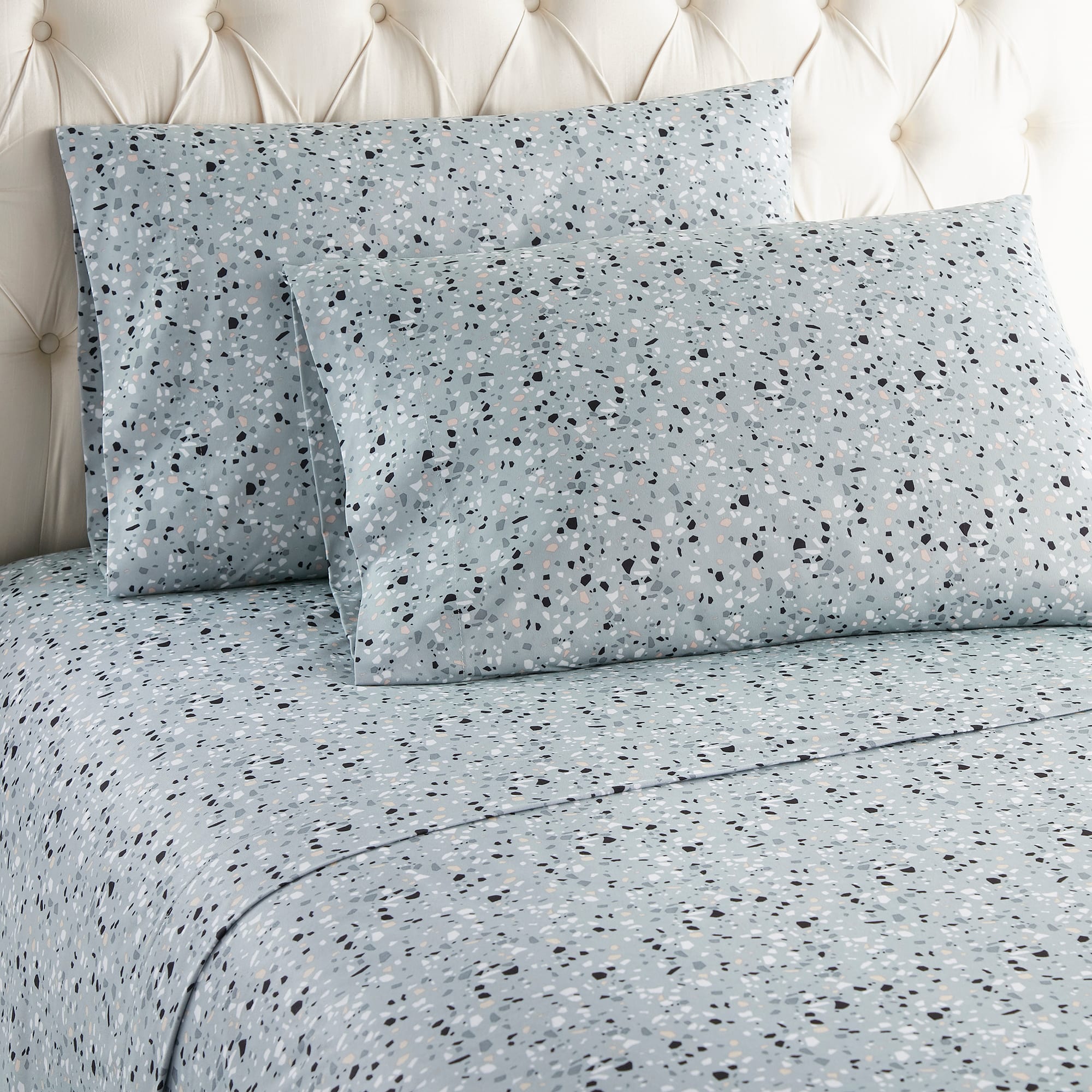 Shavel Home Products - Micro Flannel Printed Deep-Pocket Sheet Set, Full - Terrazzo light gray