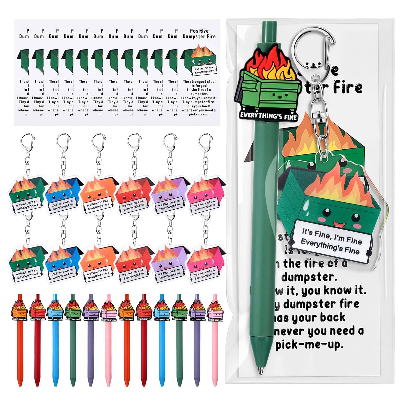 Paradigms Interiors - Dumpster Fire Pens Desk Accessories With Keychains&bookmarks Employee Appreciation Gifts