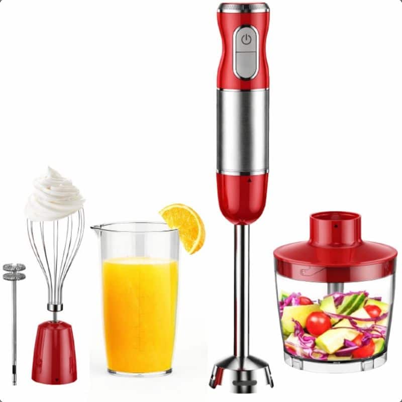 ZACHVO - 5-in-1 30-Speed Immersion Blender with Turbo, 600 ml Beaker & 4 Blades - Red