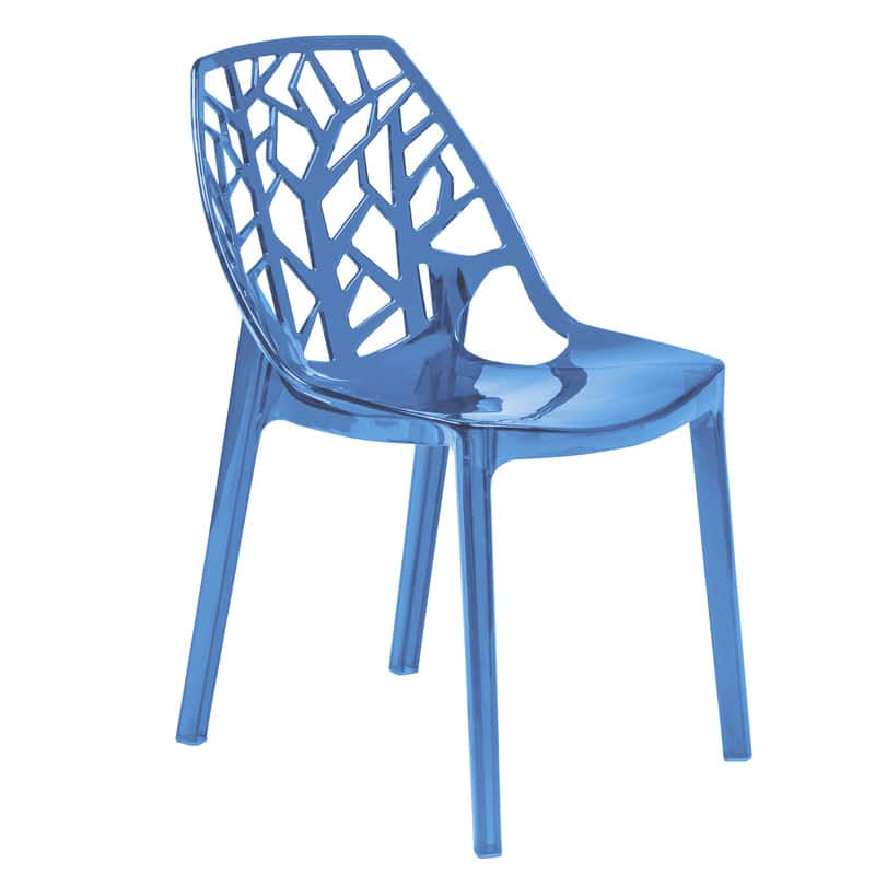 LeisureMod - Cornelia Modern Stackable Accent Dining Chair with Cut Out Backrest Design for Dining Rooms or Patios - Transparent Blue