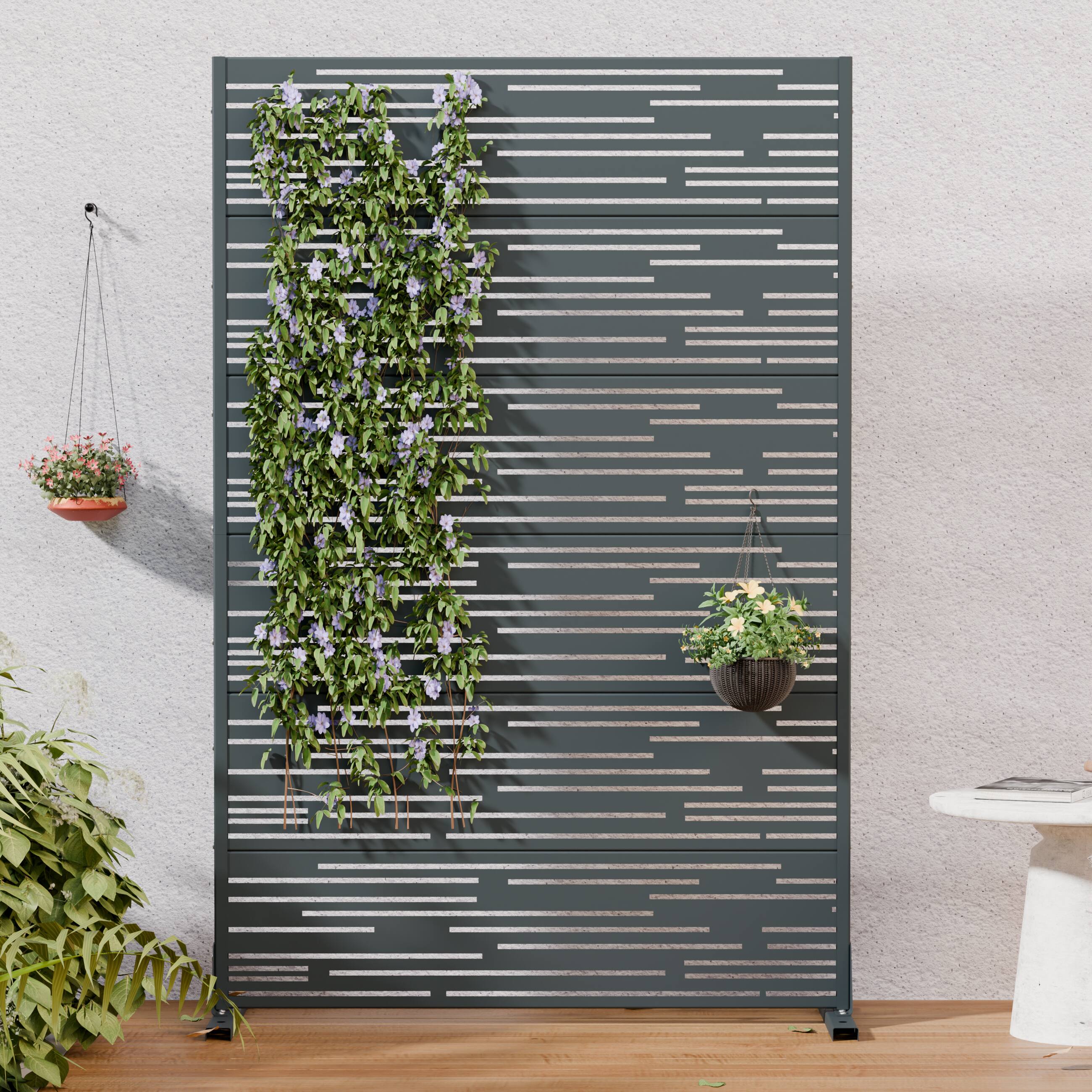 PexFix- Outdoor Privacy Screen Freestanding Metal Room Divider with Modern Slatted Design Decorative for Patio Garden Poolside- Cambrian Gray
