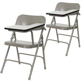 Emma + Oliver - 2 Pack Premium Steel Folding Chair with Left Handed Tablet Arm - Beige