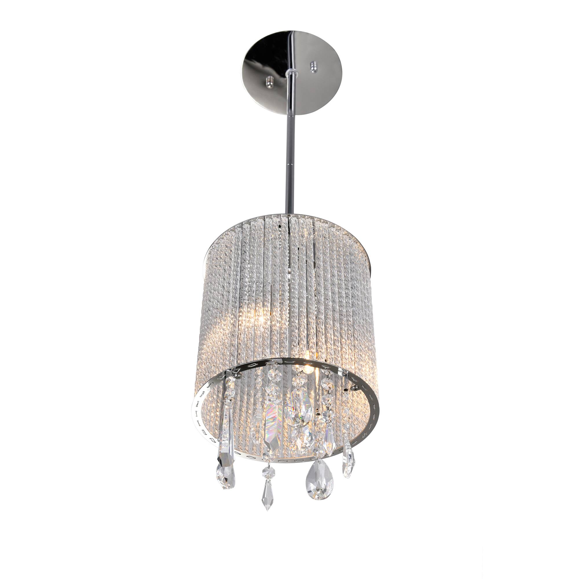 Angle. CWI Lighting - Benson 2 Light Drum Shade Mini Pendant With Chrome Finish - Chrome.