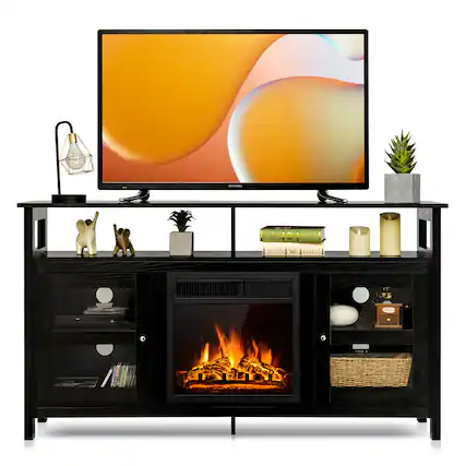 Front. Costway - Costway 58" Fireplace TV Stand W/18" 1500W Electric Fireplace up to 65" - Black.
