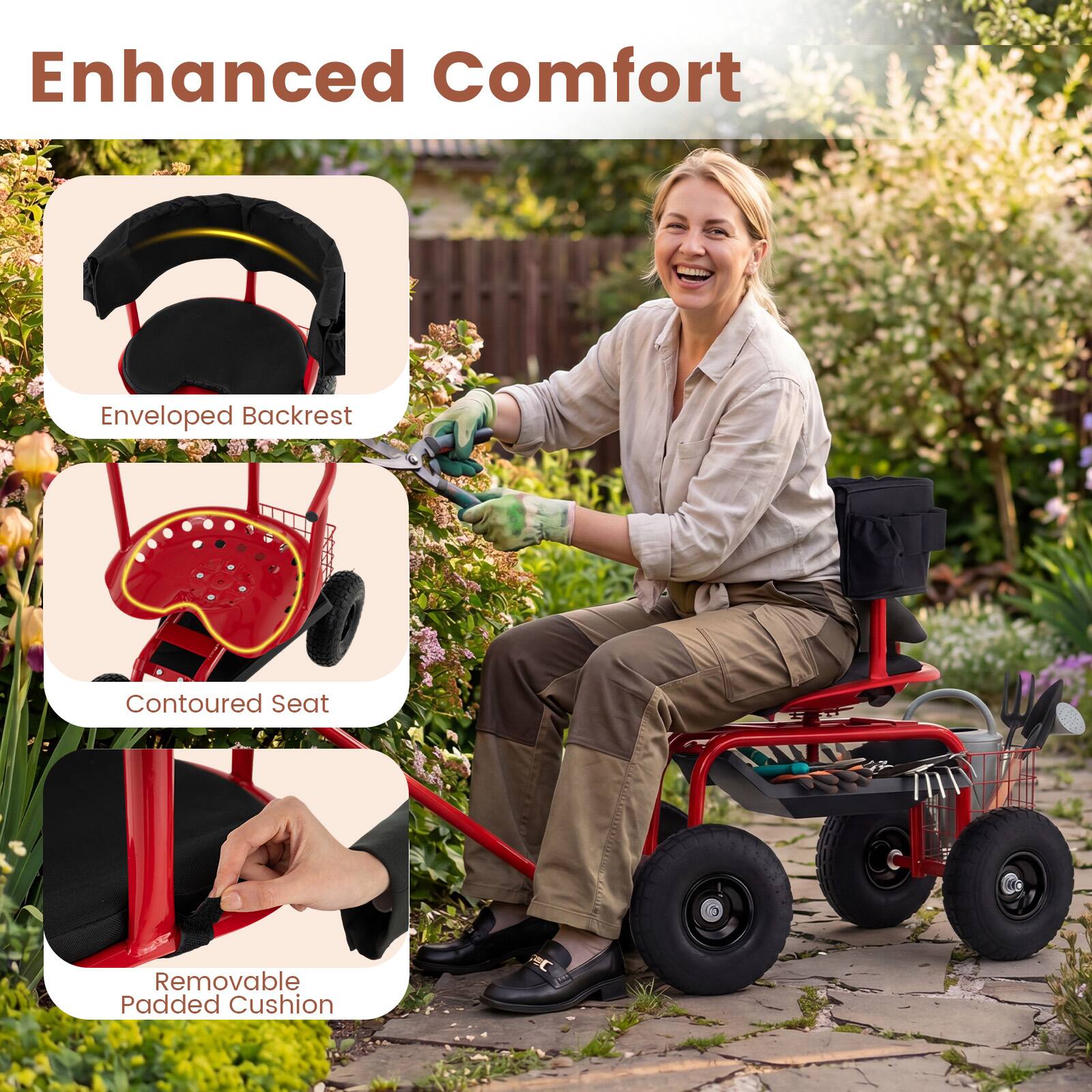 Enhanced Comfort

- Enveloped Backrest
- Contoured Seat
- Removable Padded Cushion