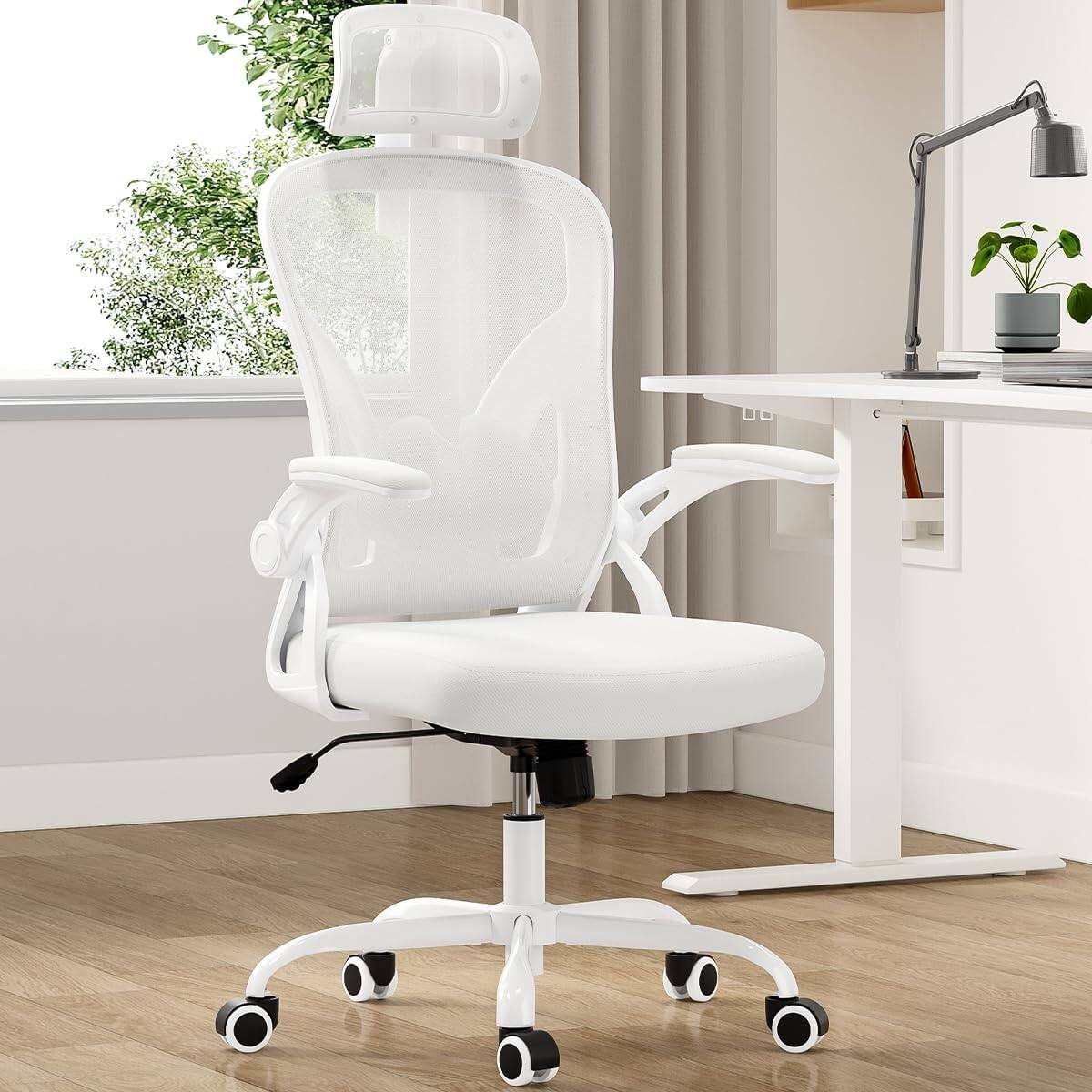 Front. Trinkets Crazed -  Ergonomic Office Chair, Home Office Desk Chair with Headrest, High Back Computer Chair with Armrests  - white.