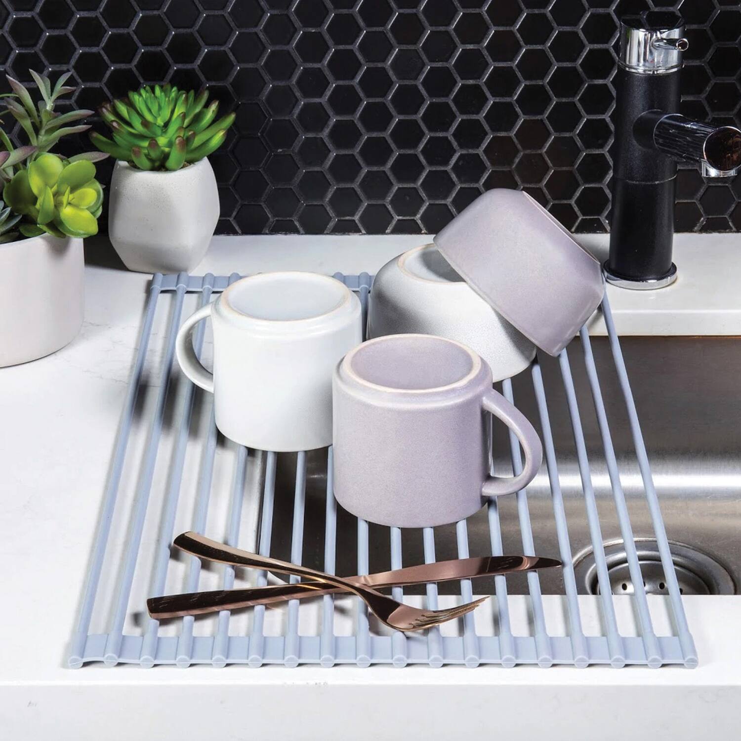 Alt View 1. Better Houseware - Over-the-Sink Roll-up Drying Rack - Gray.