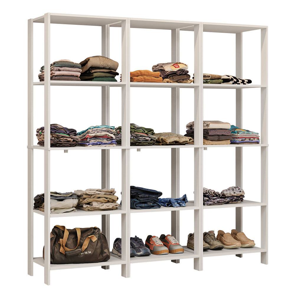Angle. Madesa - Madesa Wardrobe Clothes Storage Rack with 15 Open Shelves 70"L - White - White.