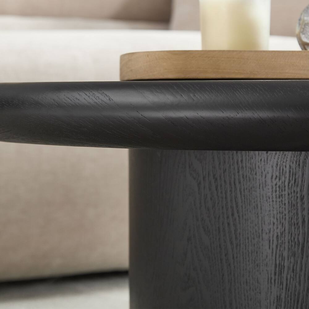 Alt View 7. Loheer - Loheer 2-Piece Modern Round Coffee Table Set Black Nesting Wood Veneer Easy Assembly - Black.