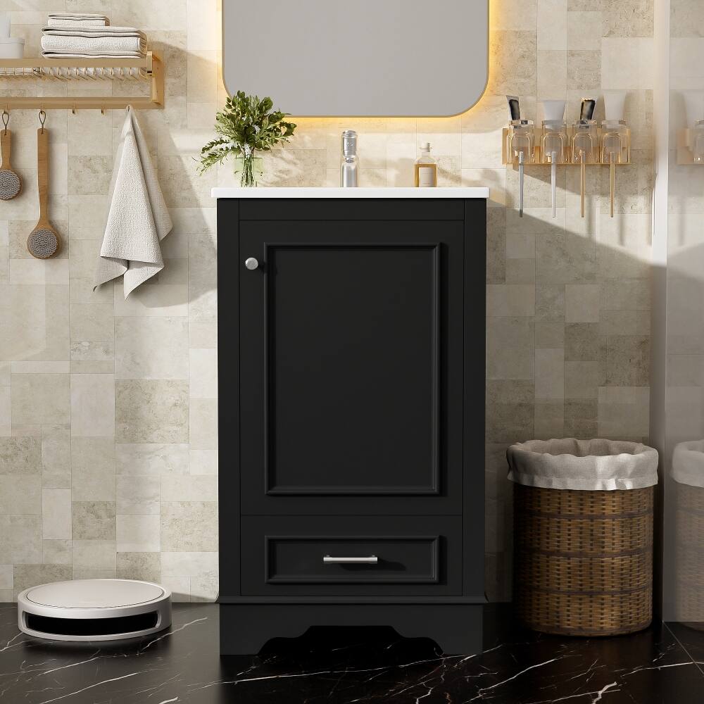 Left. Loheer - Loheer 20 Inch Bathroom Vanity with Sink, Black Freestanding Vanity, One Drawer & Adjustable Shelf - Black.