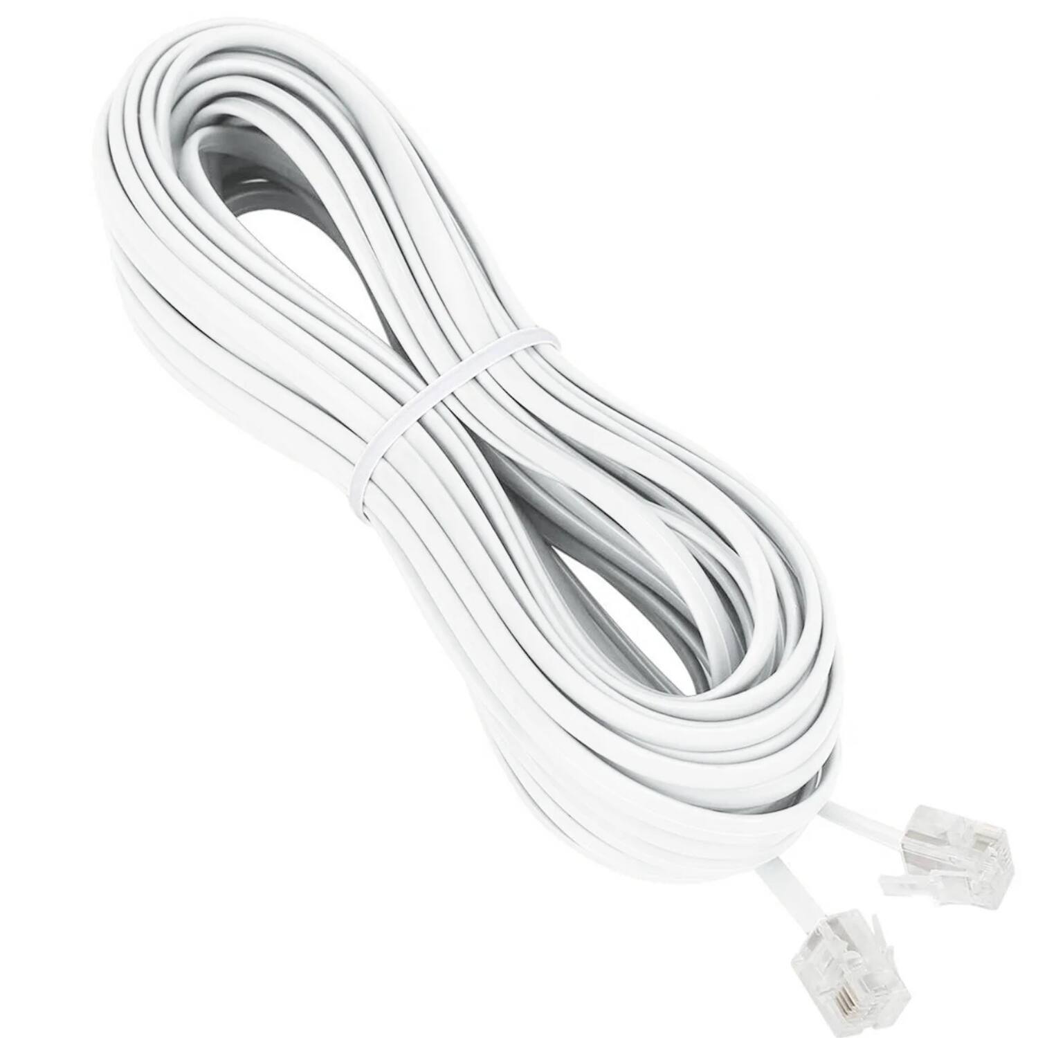 Left. Home Collection - 25 FT RJ11 4C Modular Telephone Extension Cord - WHITE.