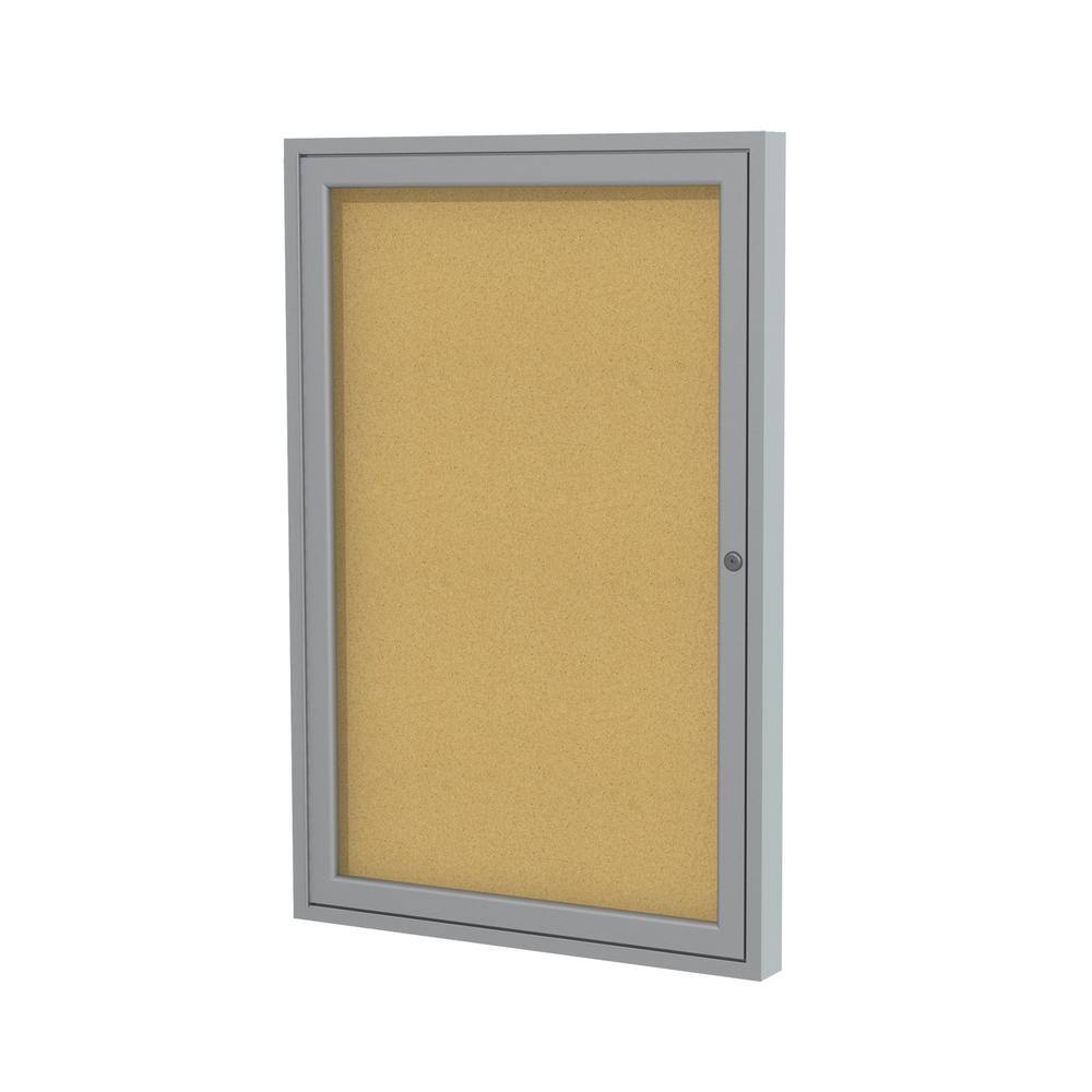Front. Ghent - Ghent 1 Door Enclosed Natural Cork Bulletin Board with Satin Frame, 24"H x 18"W.