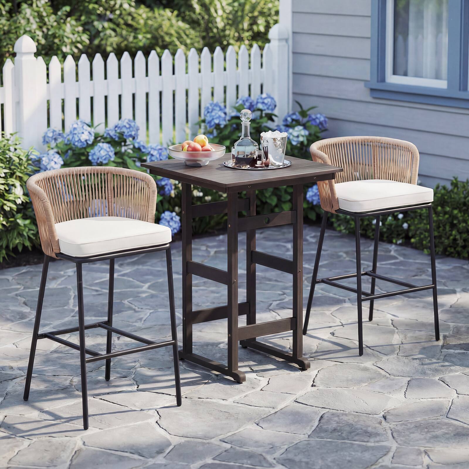 Alt View 3. Gymax - Gymax Outdoor Bar Stools Set of 4 w/Cushions & Backrests for Balcony Garden Poolside - Beige.