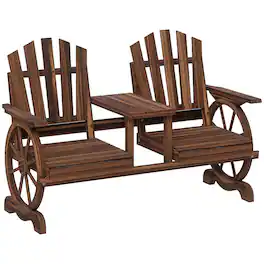 Outsunny - Wooden Garden Bench with Table, Umbrella Hole, High Backrest, Armrests for Backyard, Patio - Carbonized