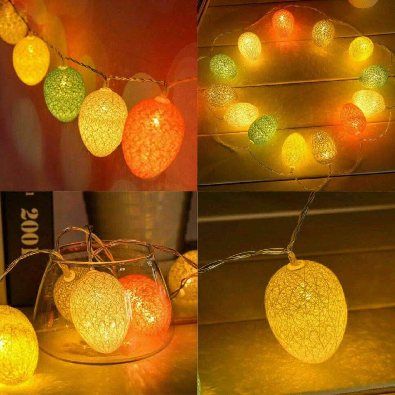 Back. Home Collection - 10Ft 20Pc LED Bulb Easter Egg String Lights with Remote Control – Colorful 8-Mode Lighting.