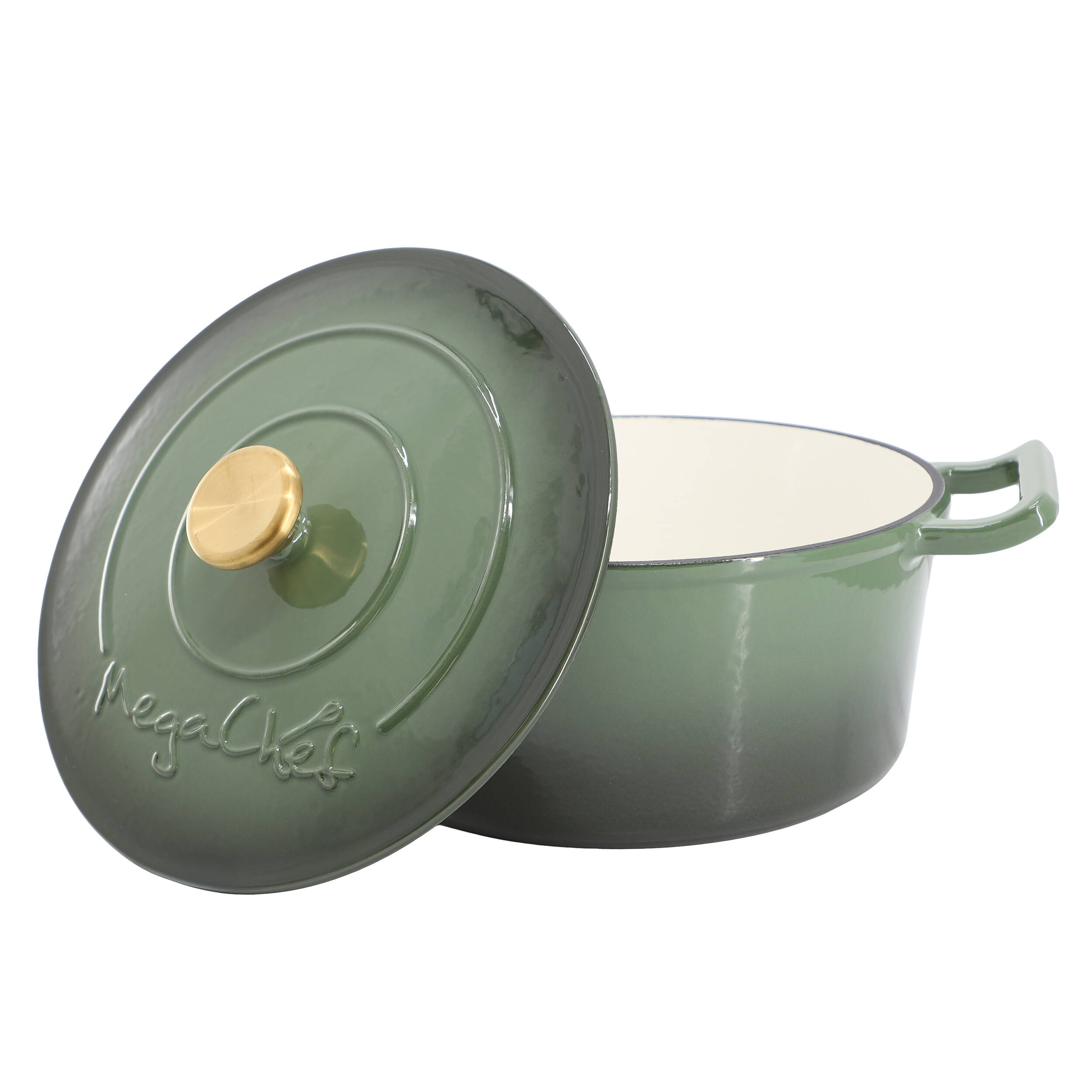 Alt View 7. MegaChef - MegaChef 5.3 Quarts Round Enameled Cast Iron Casserole with Self Basting Lid in Gradient Thyme Green - Thyme Green.