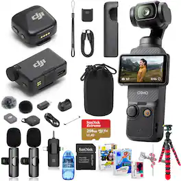 Bundle - DJI - Osmo Pocket 3 Vlog Combo 4K Camera with Mic Mini, 256GB microSD, Wireless Mic & Tripod - Black
