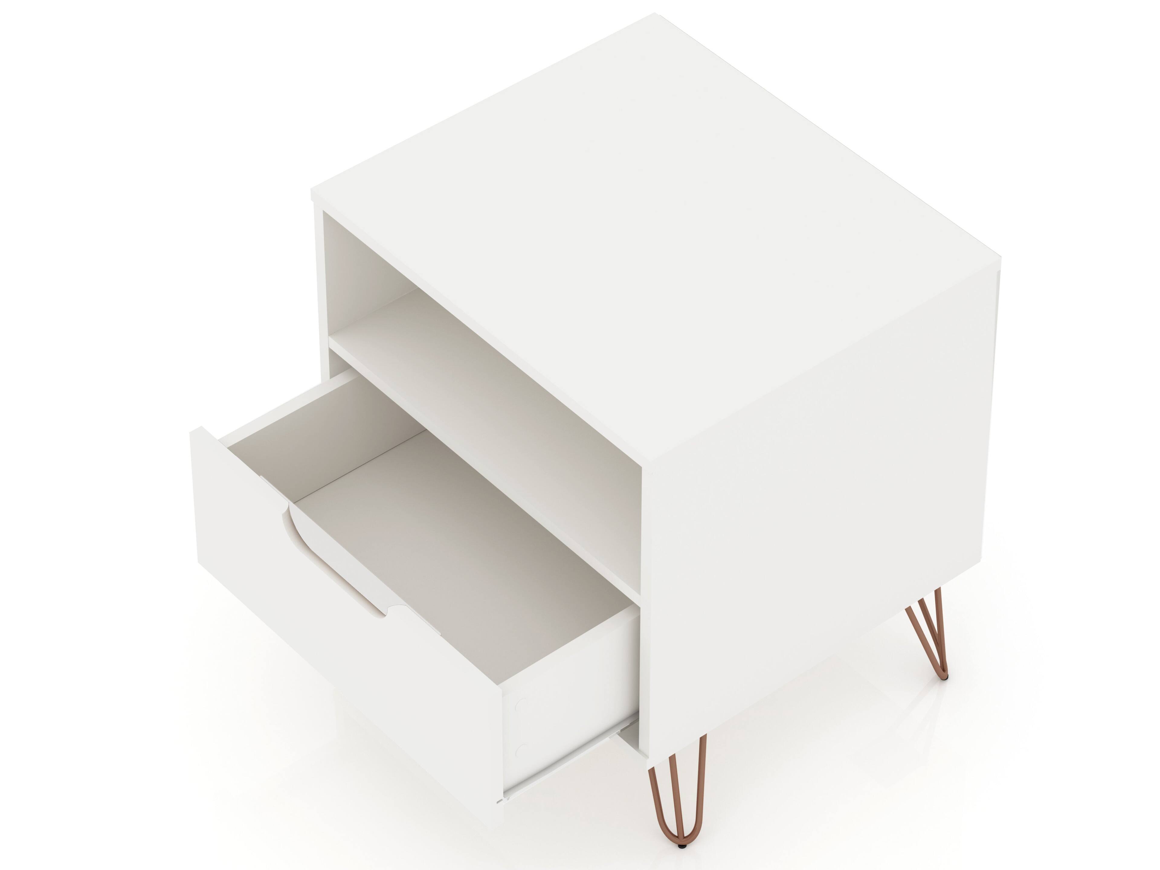 Alt View 1. Manhattan Comfort - Rockefeller Mid-Century Modern 20" Nightstand - White.