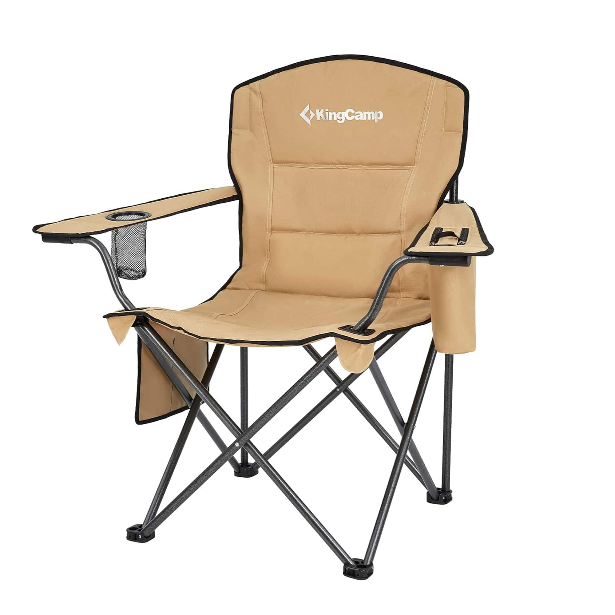 KingCamp - Padded Oversized Folding Chair with Cupholder, Cooler, & Pocket - Khaki