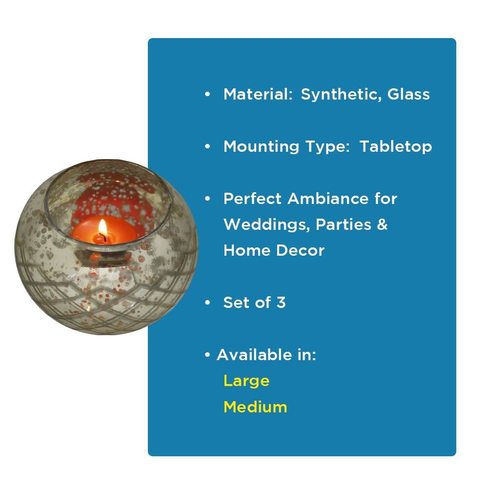 Material: Synthetic, Glass  
Mounting Type: Tabletop  
Perfect Ambiance for Weddings, Parties & Home Decor  
Set of 3  
Available in: Large, Medium