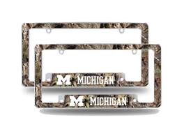 Rico Industries - Michigan Wolverines Chrome Metal (Set of 2) License Plate Frames with Bold Mossy Oak Camouflaged Camo Design - Multi