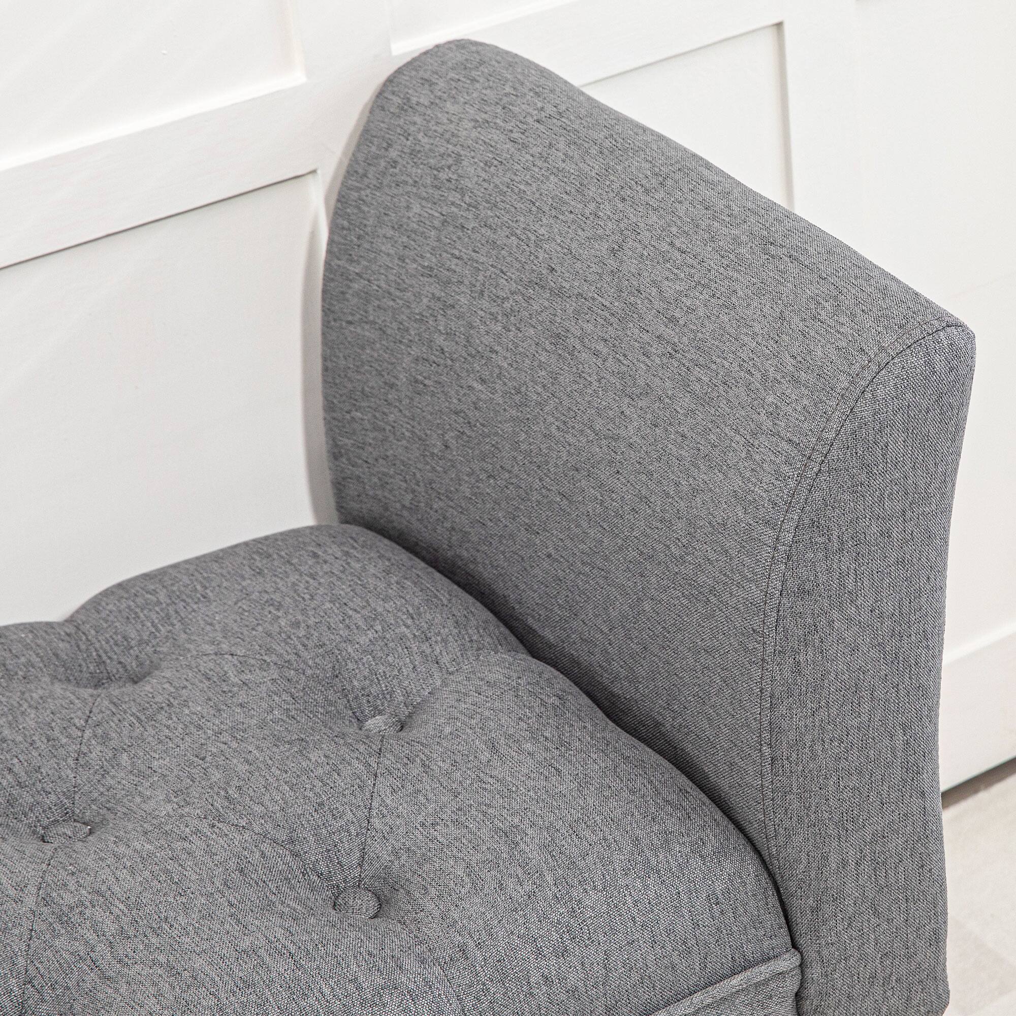 Alt View 8. Durhand - End of Bed Bench with Button Tufted Design, Upholstered Bedroom Entryway Bench with Arms and Solid Wood Legs - gray.