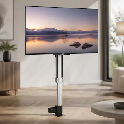Front. RYHNUYNE - Motorized TV Lift Mount, 31 Inch Stroke Remote Control Height Stand For Up To 60 Inch TVs - Black.