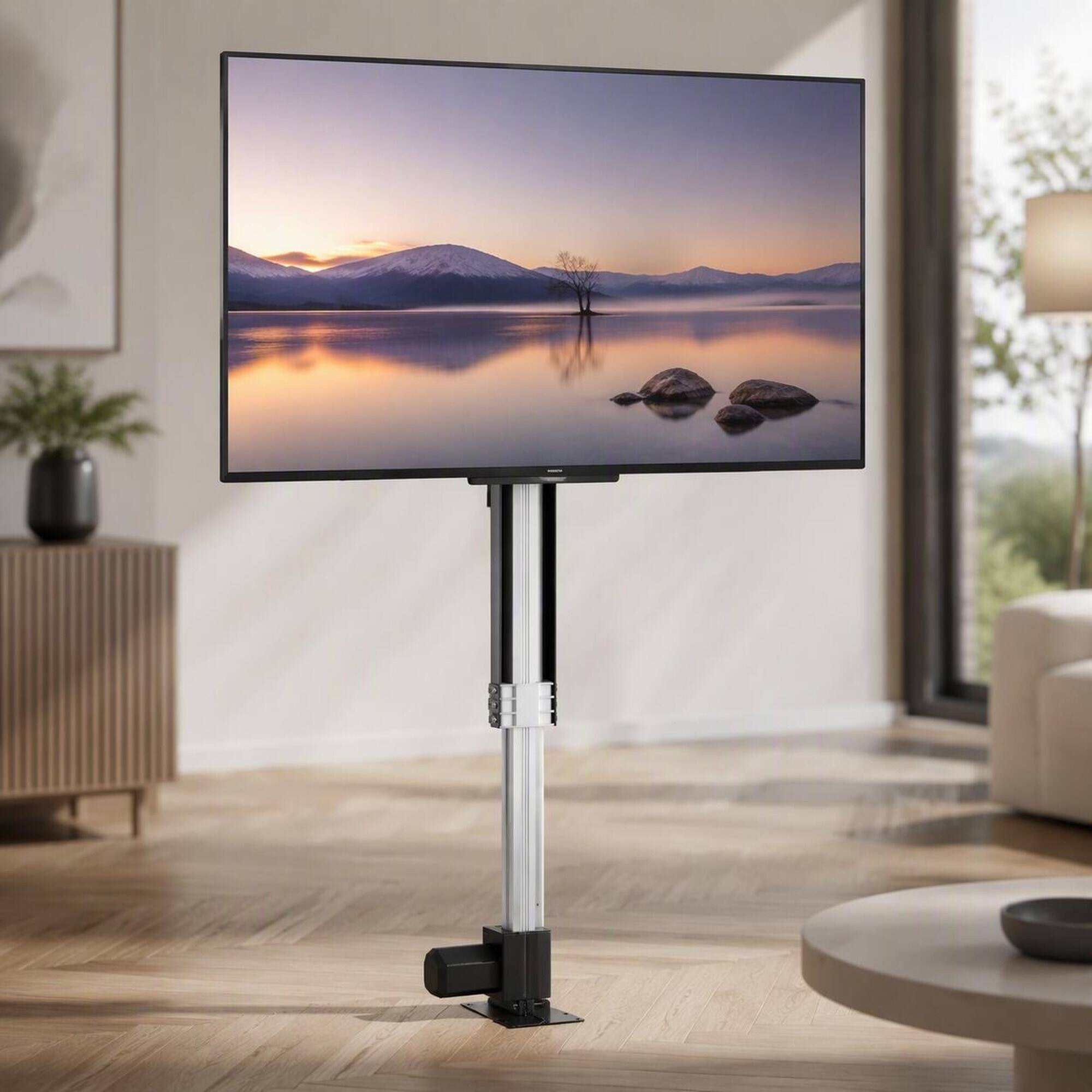 Front. RYHNUYNE - Motorized TV Lift Mount, 31 Inch Stroke Remote Control Height Stand For Up To 60 Inch TVs - Black.