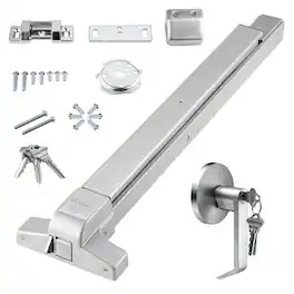 VEVOR - Push Bar Door Locks, Carbon Steel Panic Bars for Exit Doors, with Exterior Lever and 3 Keys, Push Bar Panic Exit Device - Silver