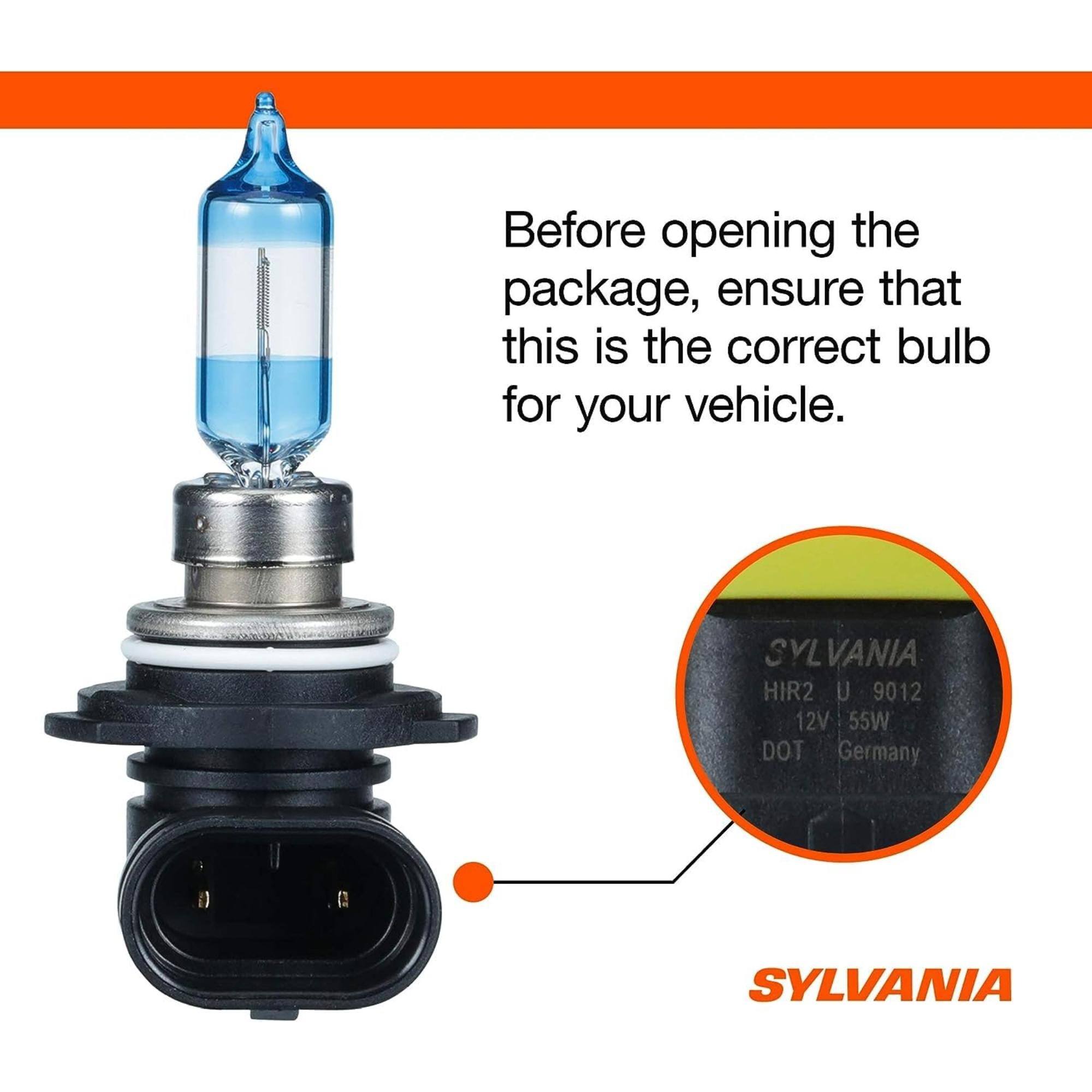 Before opening the package, ensure that this is the correct bulb for your vehicle.

SYLVANIA  
HIR2 U 9012  
12V 55W  
DOT Germany