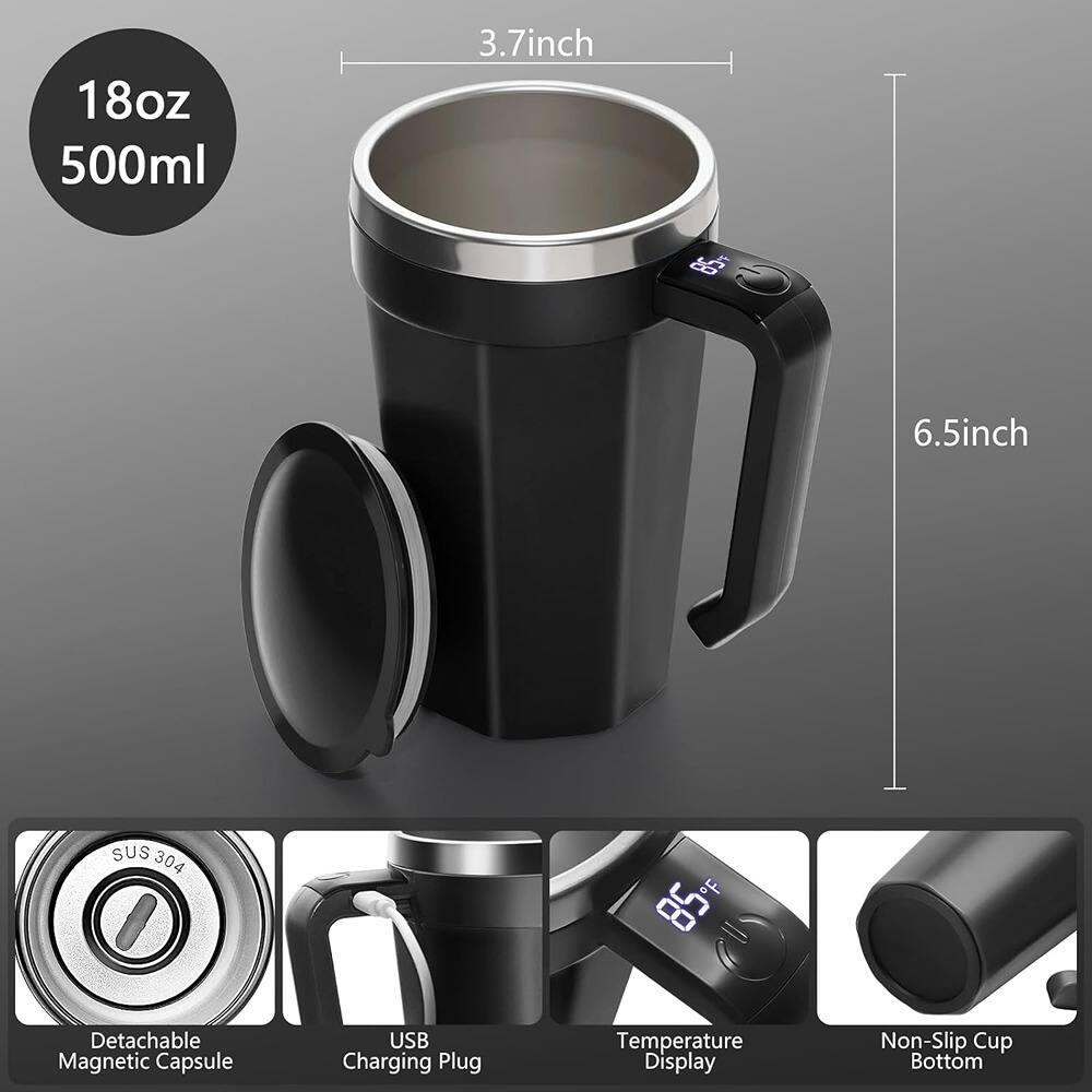 18oz 500ml  
3.7inch & 6.5inch SUS 304  
Detachable Magnetic Capsule  
USB Charging Plug  
Temperature Display  
Non-Slip Cup Bottom