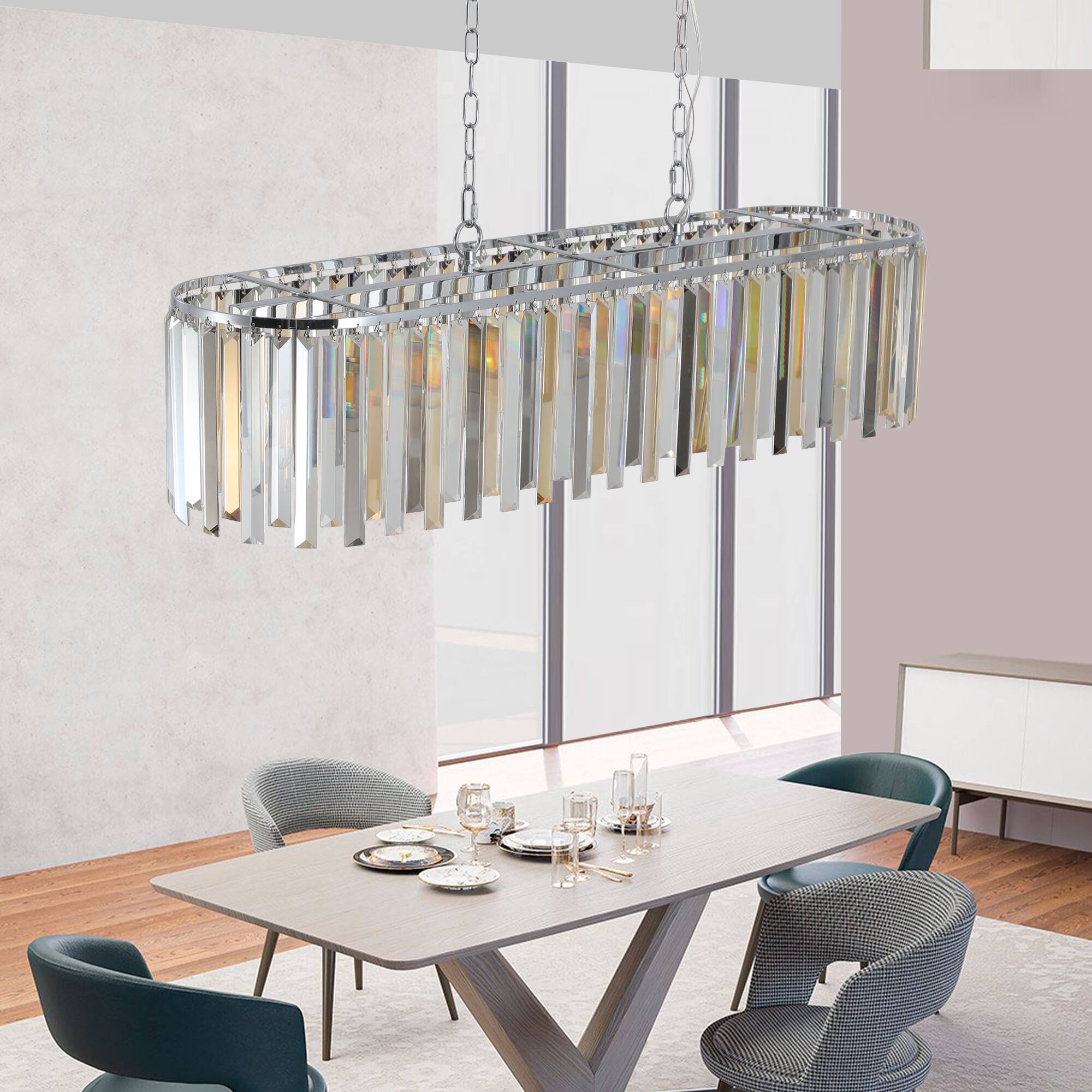 Alt View 2. Tiramisubest - Modern Oval Crystal Ceiling Chandelier, Luxury Home Decor Light Fixture (No Bulbs) - Transparent.