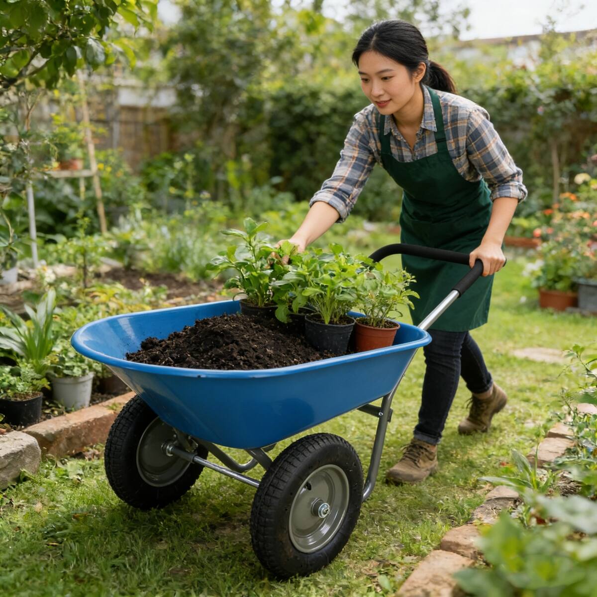 Alt View 9. Loheer - Loheer Blue Two Wheeled Garden Trolley 300 lb Capacity 15 Inch Pneumatic Wheels.