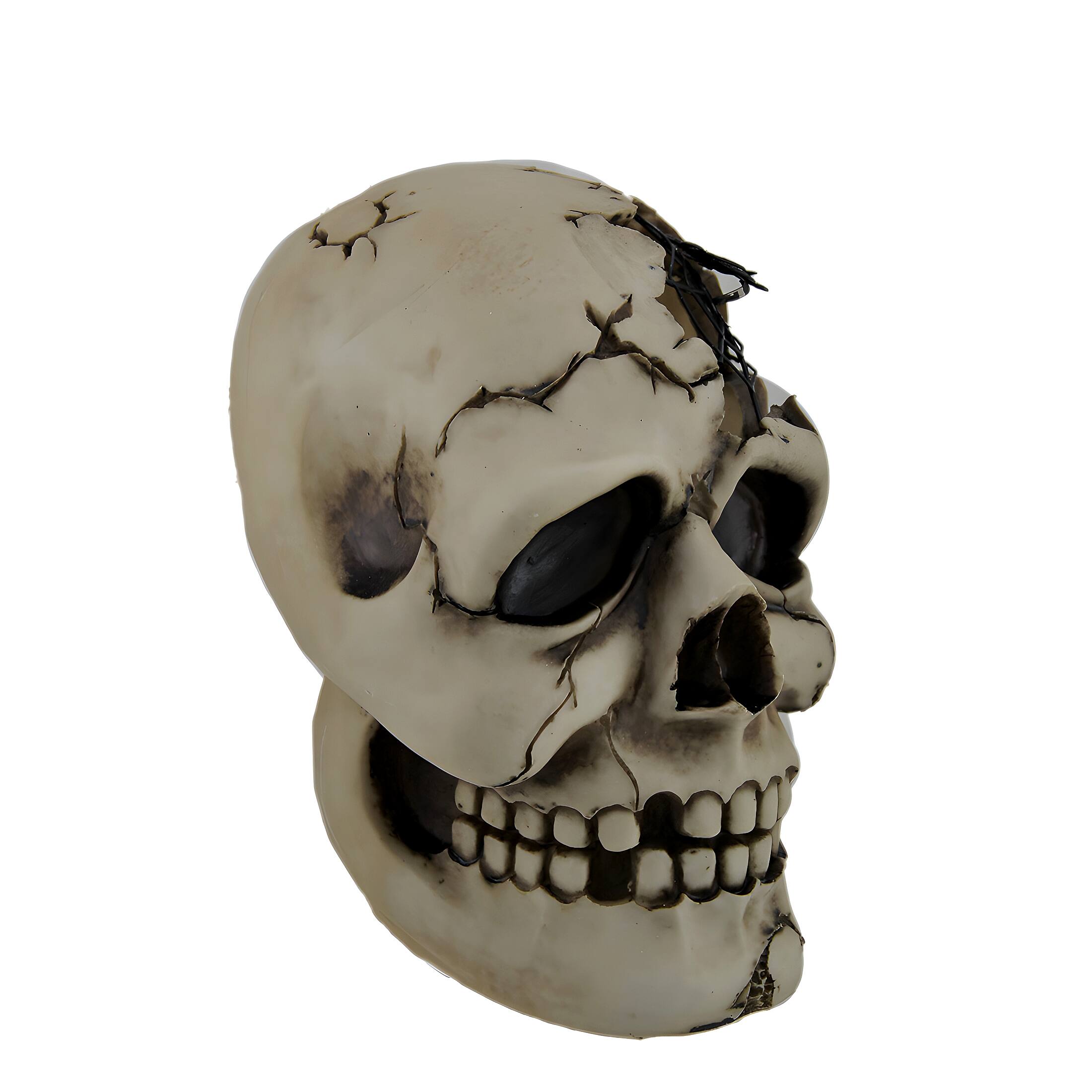 Alt View 1. Zeckos - Color Changing LED Lighted Cracked Skull w/Web Statue - Tan.