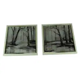 Things2Die4 - Set of 2 Winter Forest Framed Nature Art Prints 13 Inches Square - Multicolored