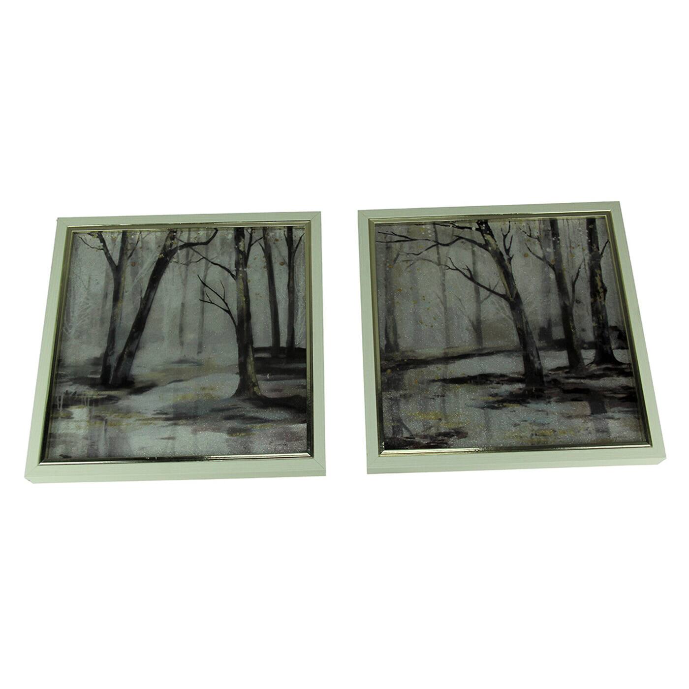 Front. Things2Die4 - Set of 2 Winter Forest Framed Nature Art Prints 13 Inches Square - Multicolored.