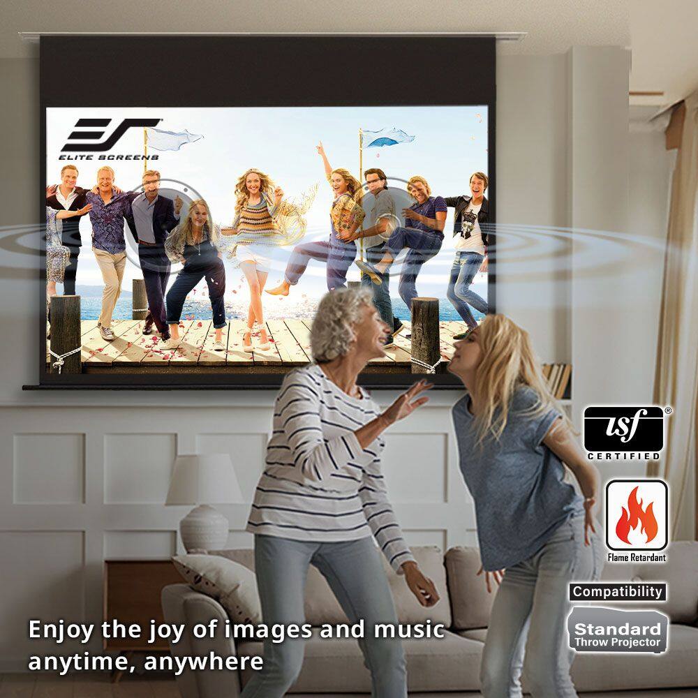 Enjoy the joy of images and music anytime, anywhere

ELITE SCREENS

isf CERTIFIED Flame Retardant

Compatibility Standard Throw Projector