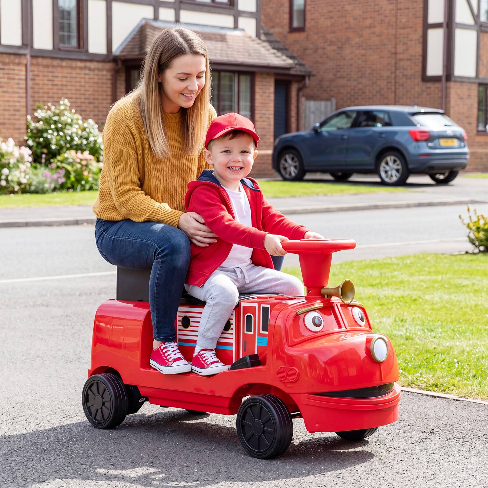 Alt View 1. Costway - Costway 12V Battery Powered Ride on Train, Trackless Kids Ride on Toy with Storage Space - Red & Black.