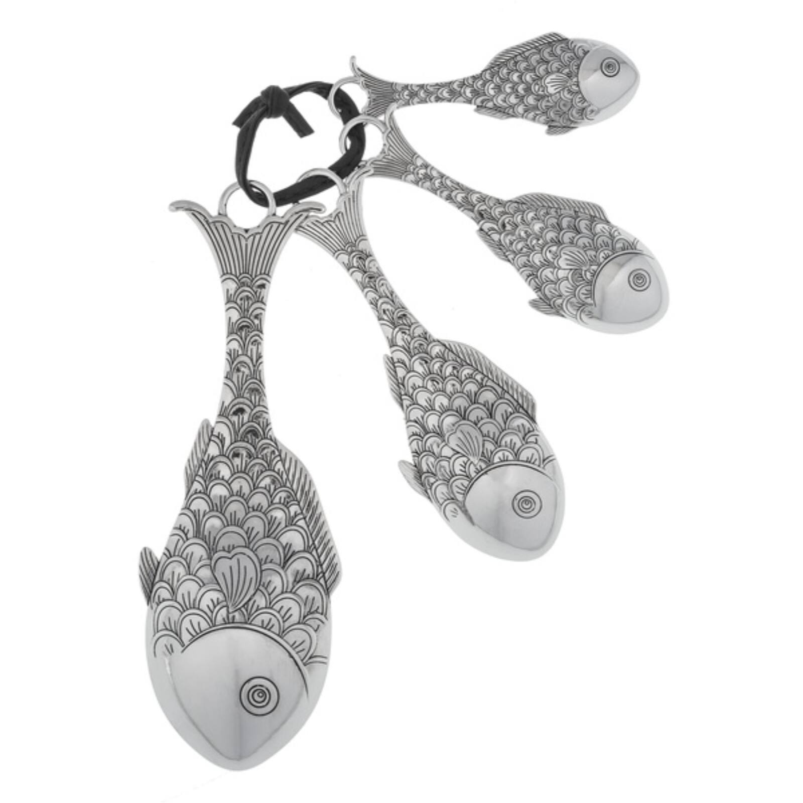 Angle. Ganz - 4 Piece Measuring Spoons Set Silver Fish Various Sizes Kitchen Decor - Silver.