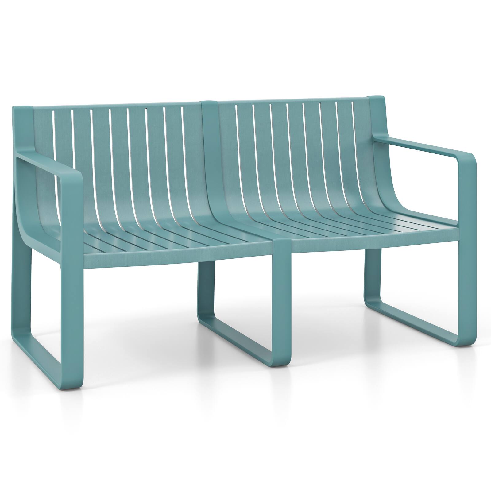 Gymax - Patio Loveseat 2-Person Bench w/ Curved Backrest Slatted Design for Backyard - Blue
