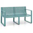 Front. Gymax - Gymax Patio Loveseat 2-Person Bench w/ Curved Backrest Slatted Design for Backyard Blue - Blue.