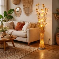 Front. FC Design - 60"H Gold Textured Vase with Glowing Floral Stem LED Floor Lamp.
