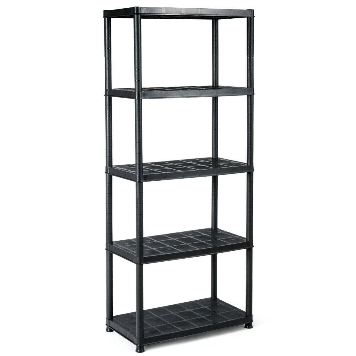 Gymax - 5-Tier Storage Shelving Freestanding Heavy Duty Rack,36"L X 18"W X 73"H,Black - Black