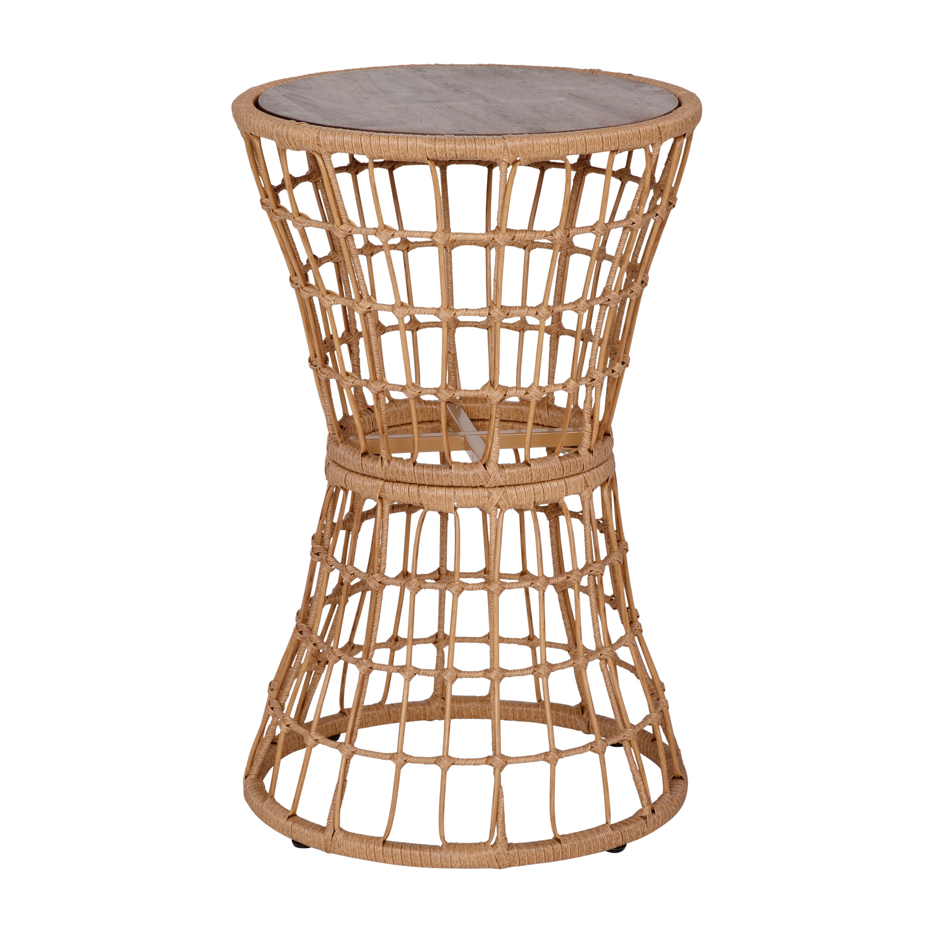 Emma + Oliver - Ari All-Weather Faux Rattan Rope Patio Table with Acacia Wood Top for Indoor and Outdoor Use - Natural price history on PriceWatchPro