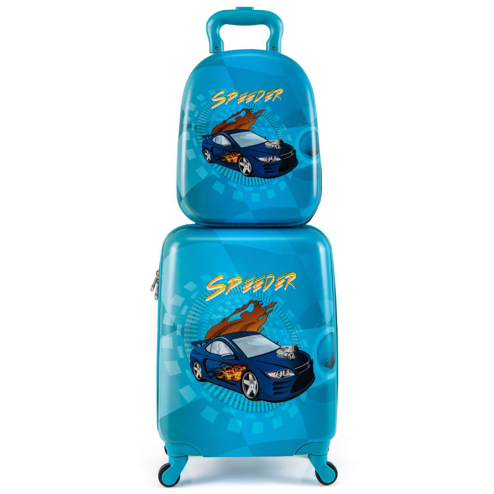 Costway - 16" Carry-on Suitcase & 13" Backpack with 4 Spinner Wheels & Telescopic Handle With race car pattern - Multicolor