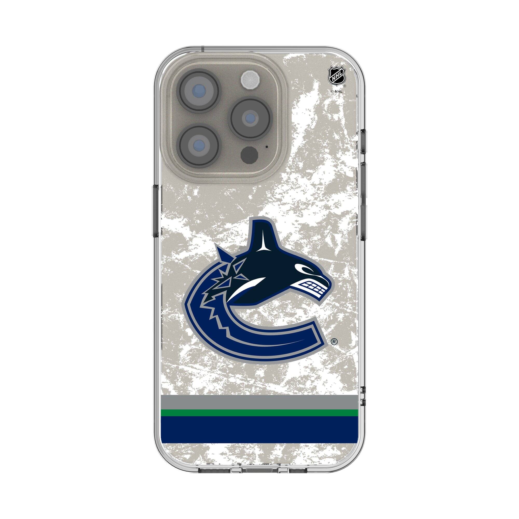 Front. Keyscaper - Vancouver Canucks iPhone Stripe Clear Ice Case - 16 Plus - Multicolor.