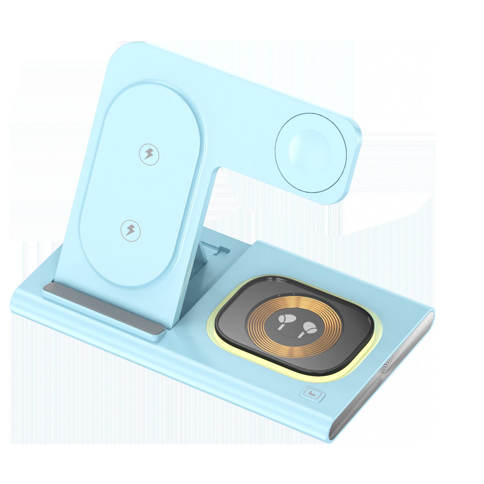 Front. YONWAY - Foldable LED Wireless Charger Stand for Different Devices, Fast Charging Station Dock for iPhone, Watches, Airpods.