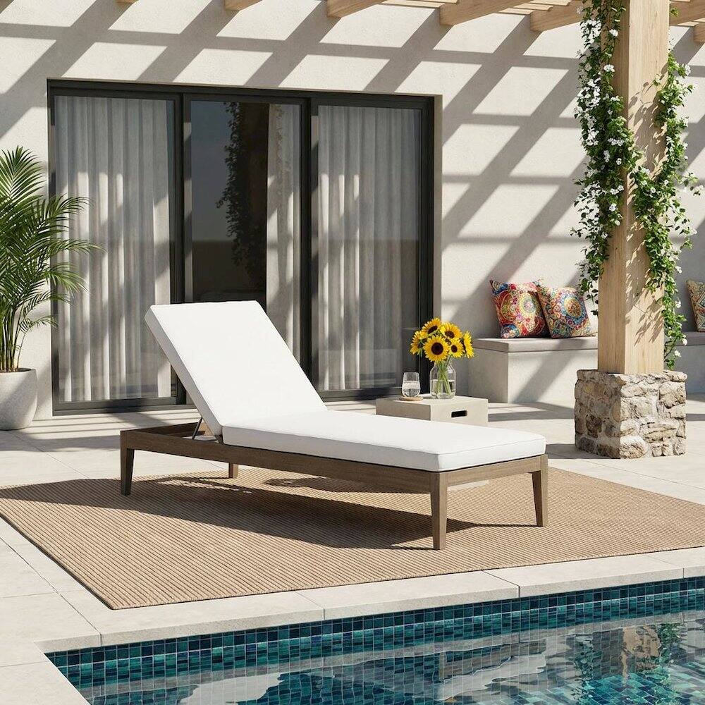 Angle. Outdoor Escape - Teak Patio Lounge Chair With Weather-Resistant Finish And Ergonomic Design - Gray.