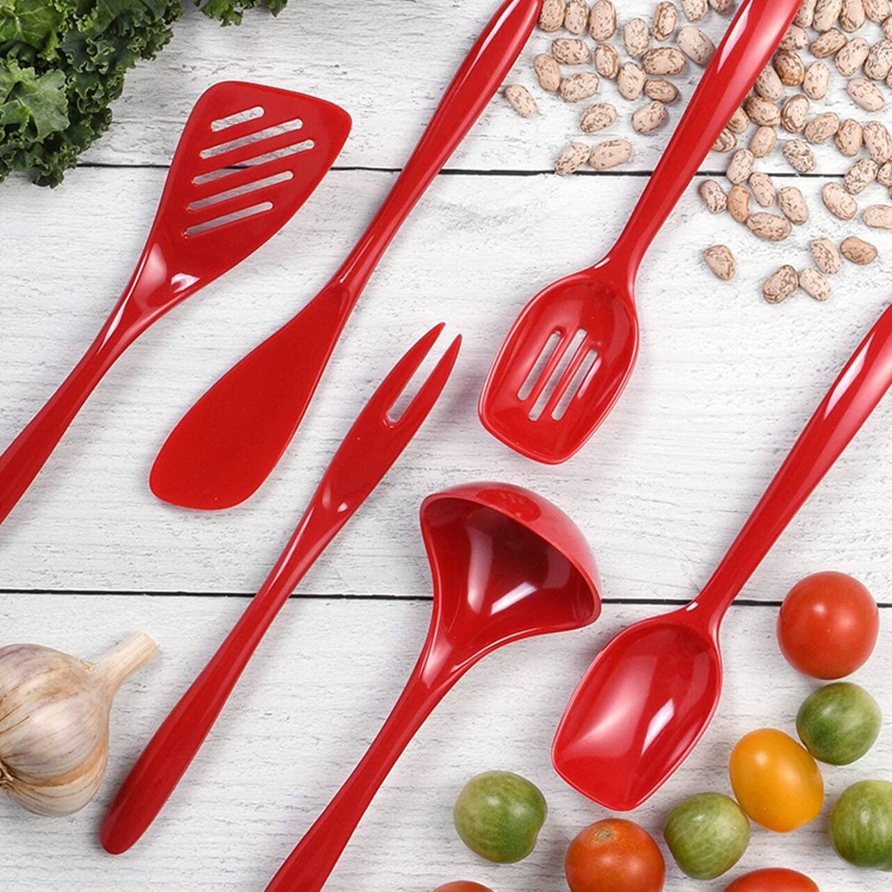 Angle. Hutzler - 6 Piece Melamine Mini 7.5 Inch Cooking Utensil Set - Red - Red.